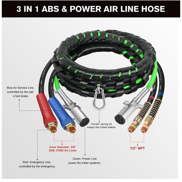 12FT 3 in 1 ABS‎ & Power Air Line Hose Assembly Kit Heavy Duty - Picture 6 of 7